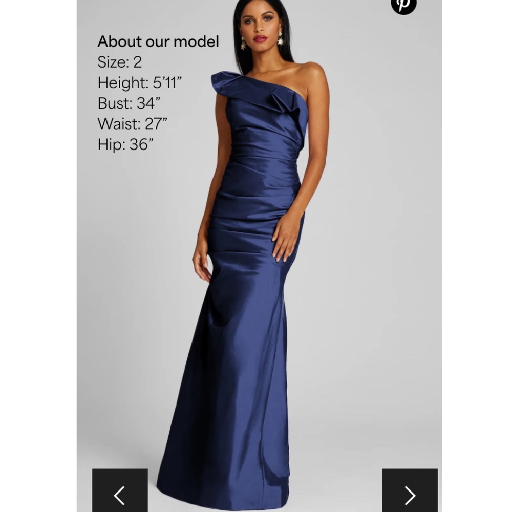 Formal designer gown by Rickie Freeman for Teri Jon, stretch satin, Navy, size 4